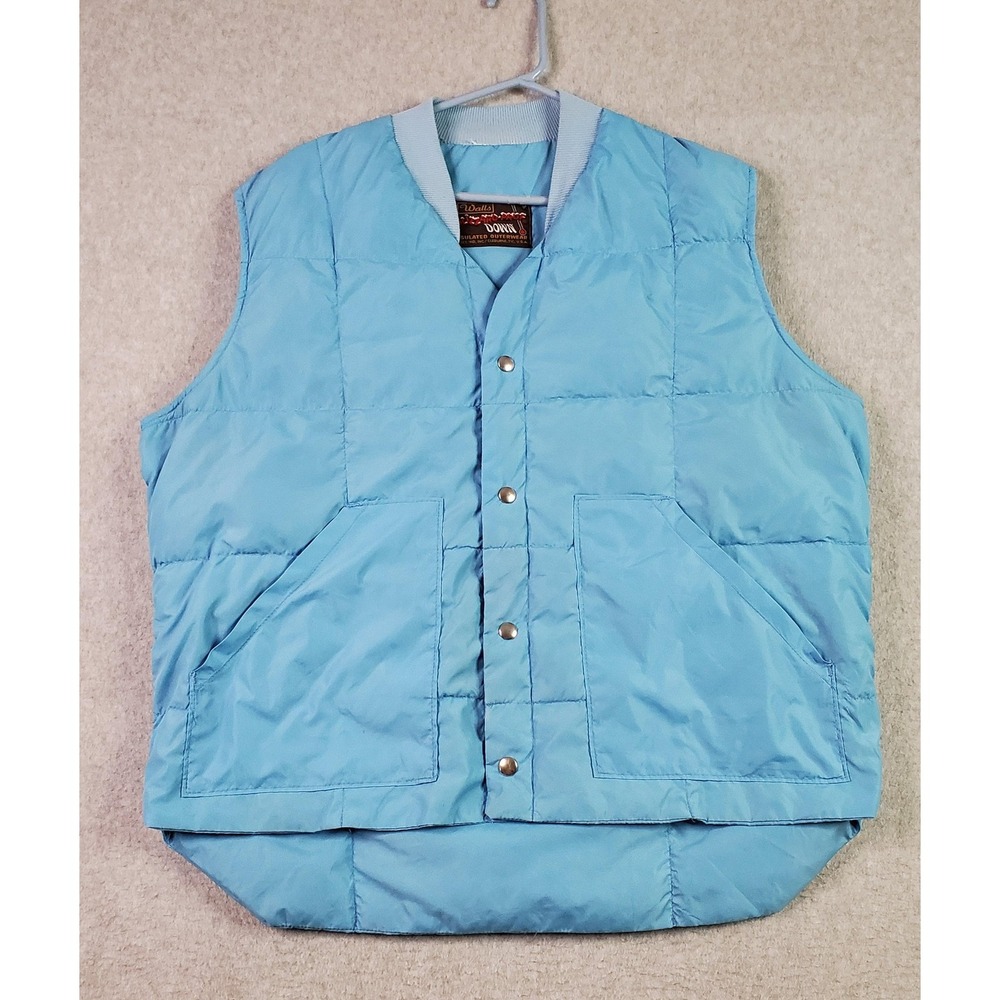 Vintage Walls Blizzard-Proof Down Vest Mens Large Blue Puffer Snap Made USA
